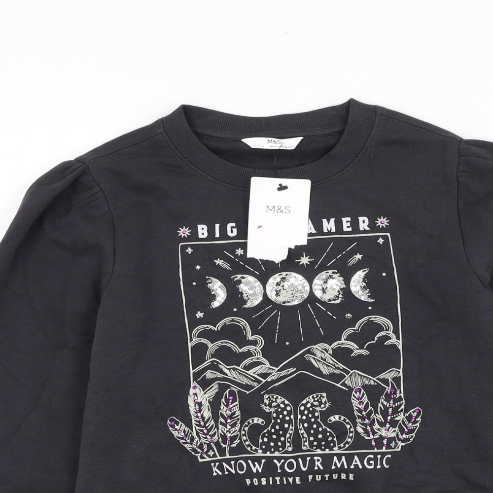 Marks and Spencer Girls Grey Cotton Pullover Sweatshirt Size 10-11 Years Pullover - Big Dreamer