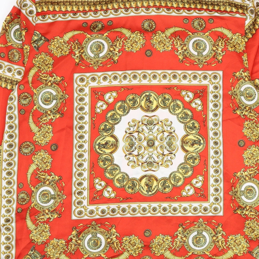 BoohooMAN Mens Red Geometric Polyester Button-Up Size XL Collared Button