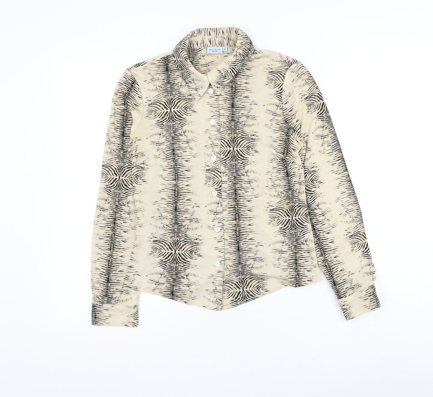 Debenhams Womens Beige Animal Print Polyester Basic Button-Up Size 8 Collared