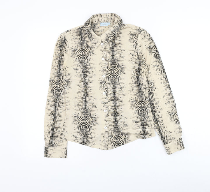 Debenhams Womens Beige Animal Print Polyester Basic Button-Up Size 8 Collared
