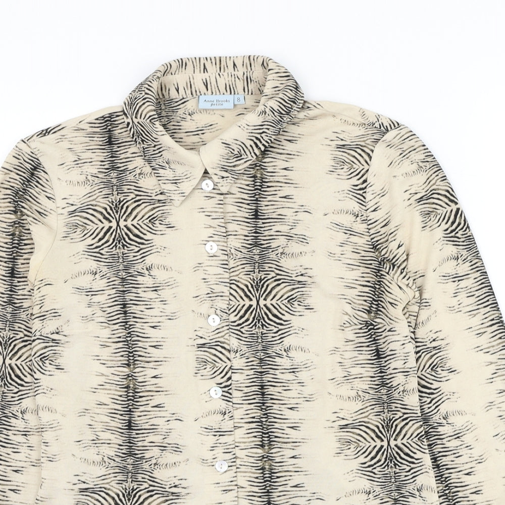 Debenhams Womens Beige Animal Print Polyester Basic Button-Up Size 8 Collared