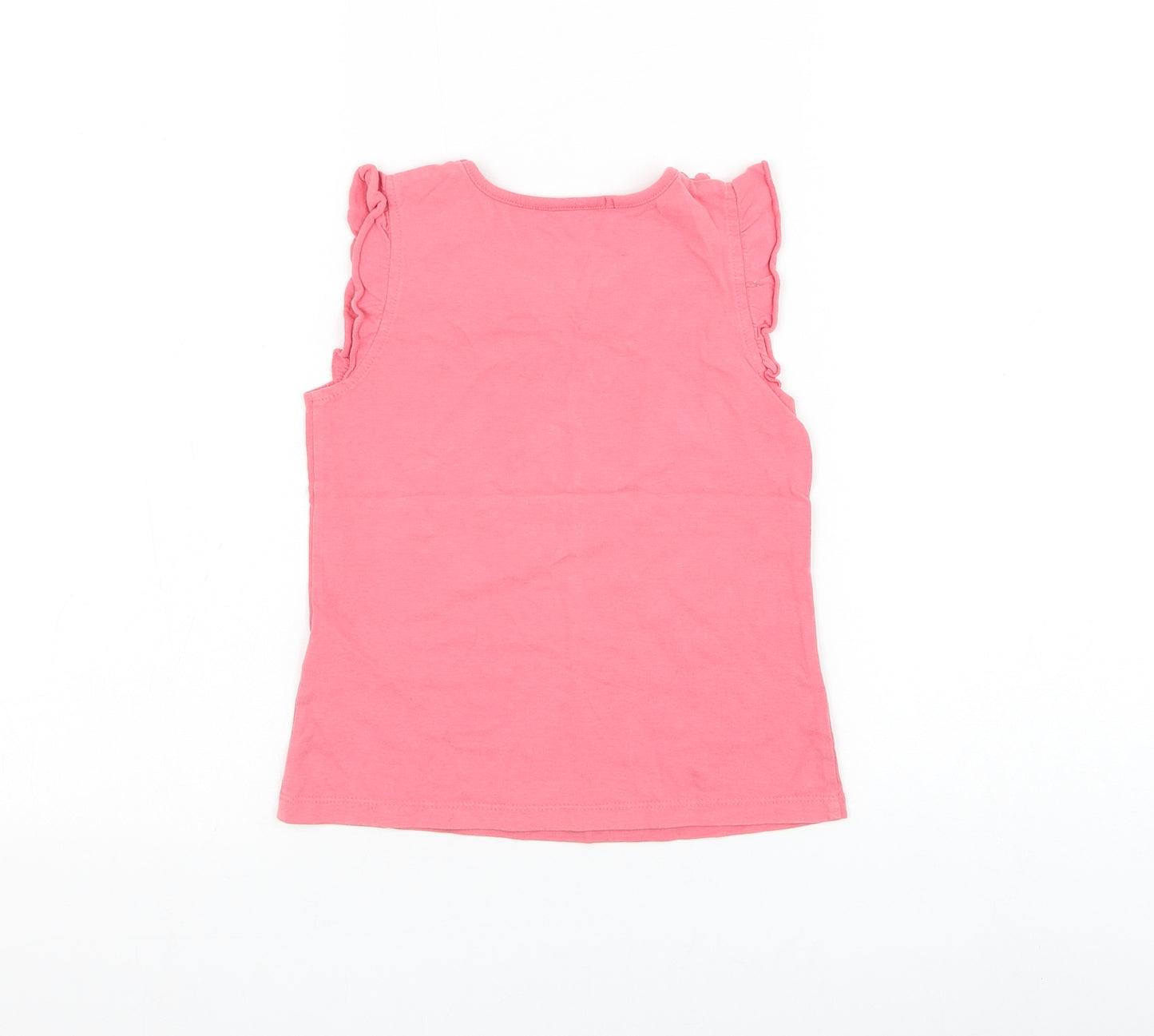 Preworn Girls Pink Cotton Basic Tank Size 5-6 Years Round Neck Pullover - Flower