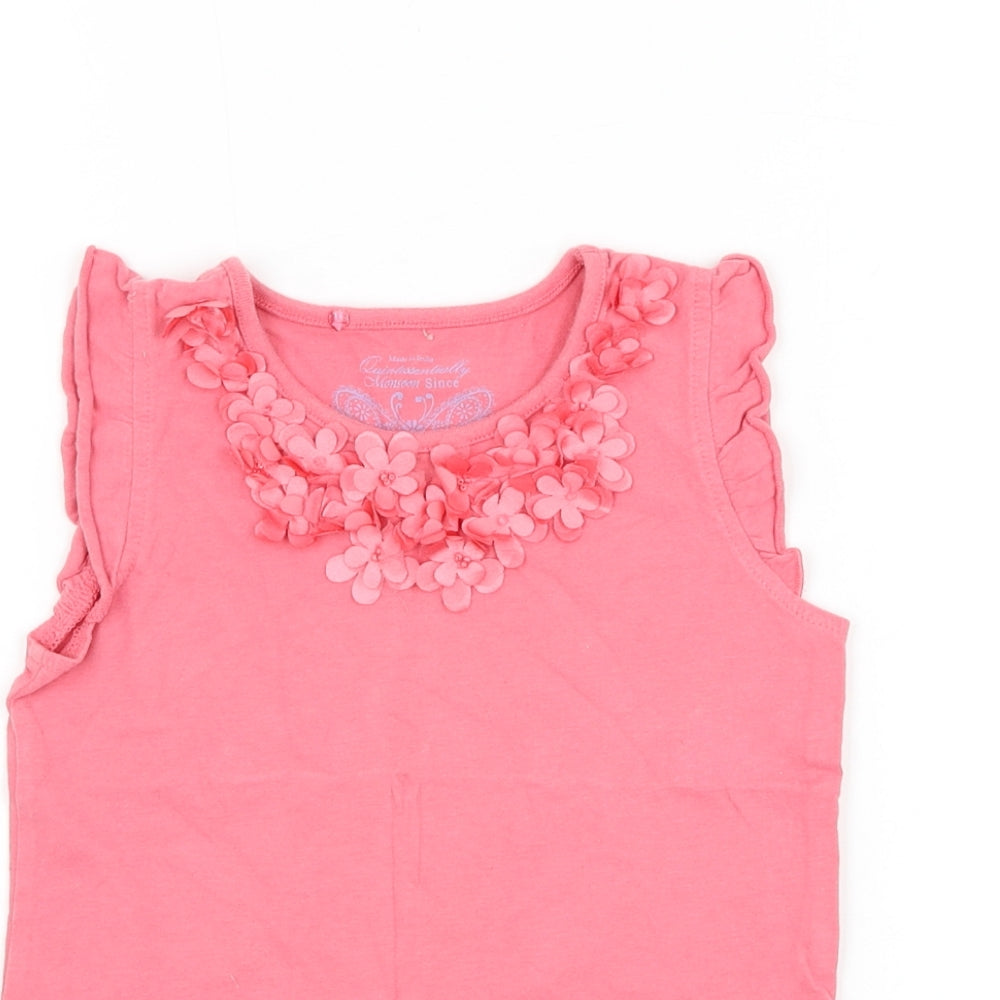 Preworn Girls Pink Cotton Basic Tank Size 5-6 Years Round Neck Pullover - Flower