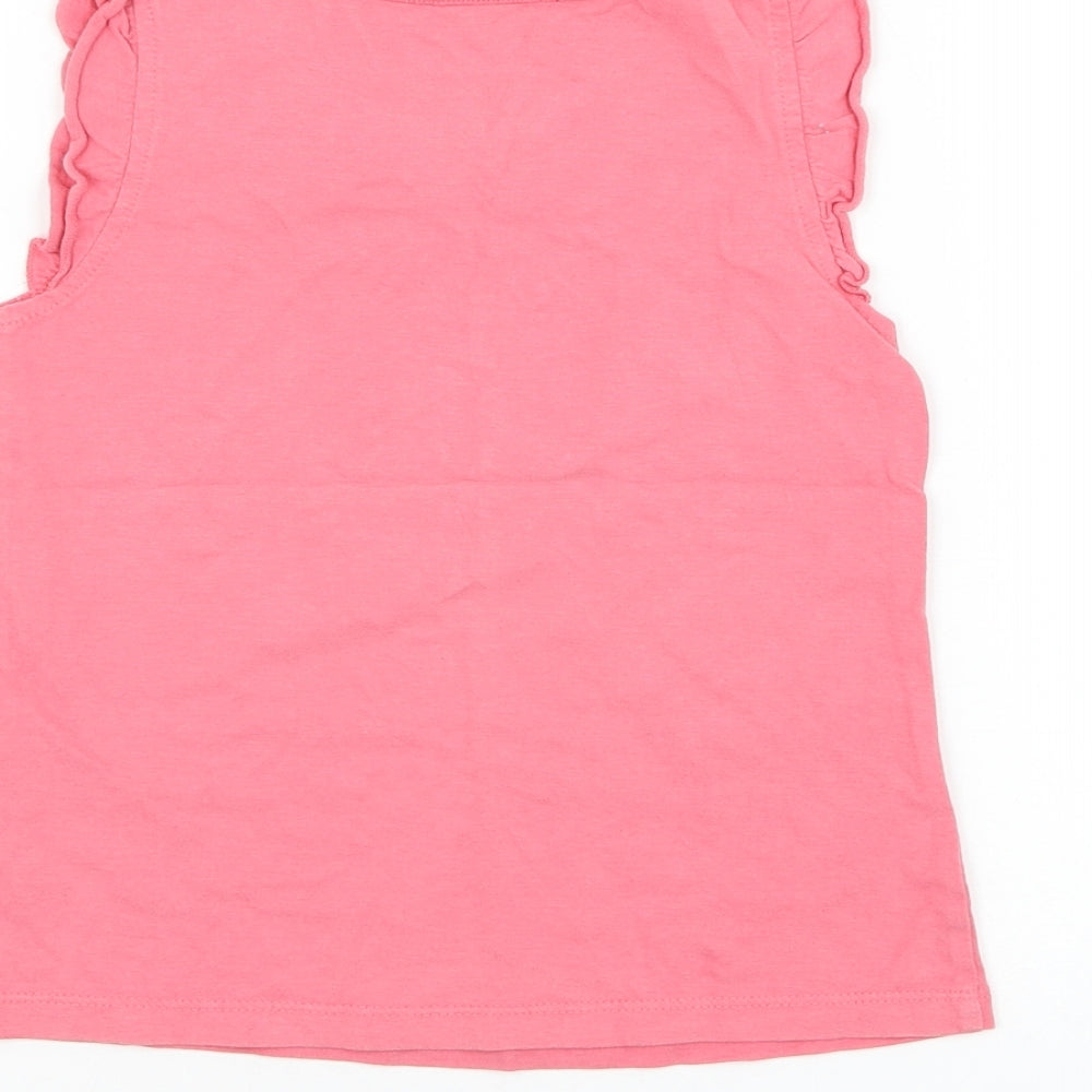 Preworn Girls Pink Cotton Basic Tank Size 5-6 Years Round Neck Pullover - Flower