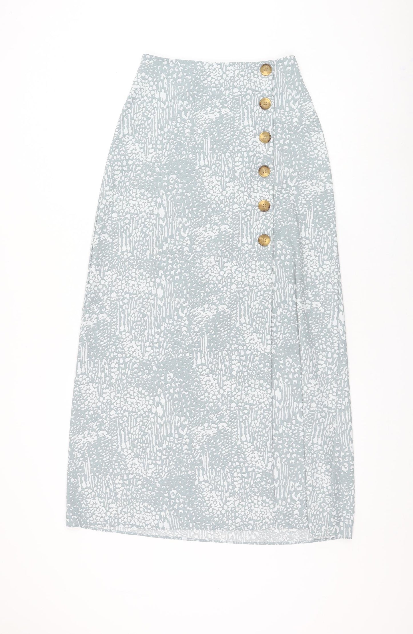 Primark Womens Grey Animal Print Polyester Maxi Skirt Size 4 Button