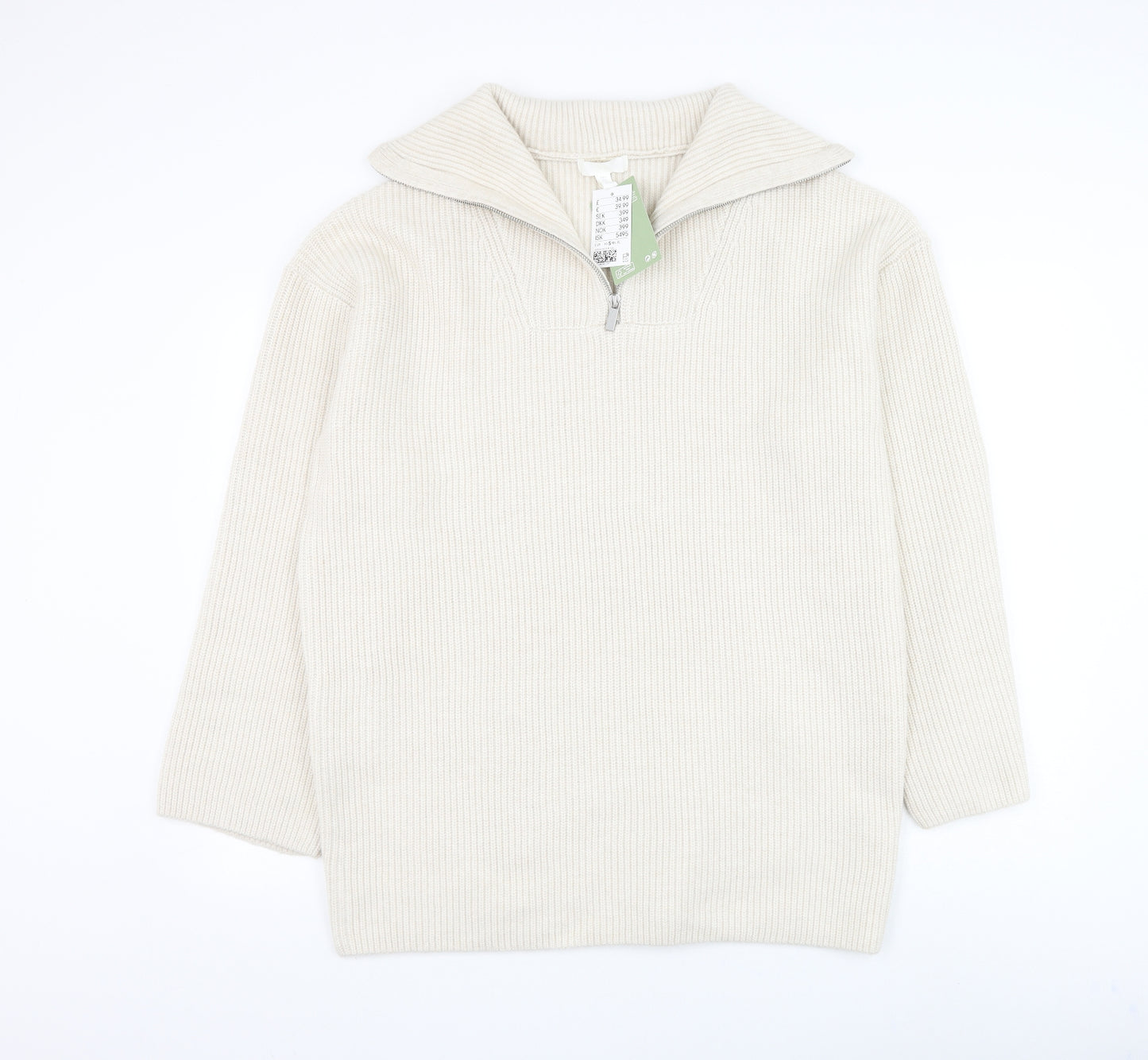 H&M Mens Ivory High Neck Polyester Pullover Jumper Size S