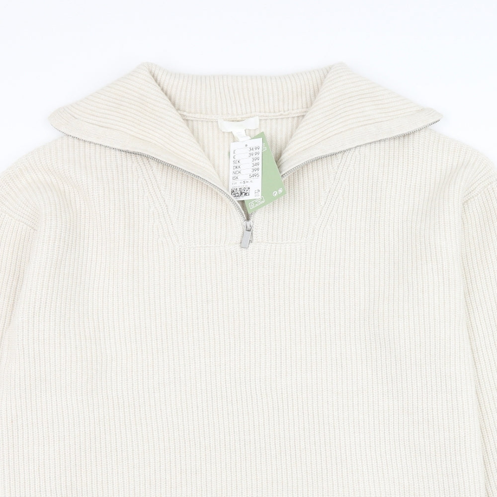 H&M Mens Ivory High Neck Polyester Pullover Jumper Size S