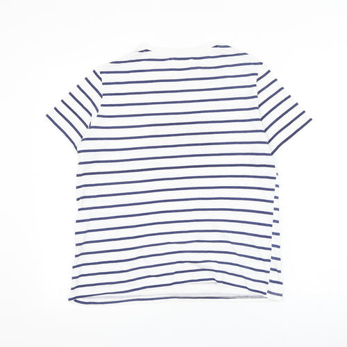 Springfield Womens White Striped Polyester Basic T-Shirt Size L Round Neck - Brave