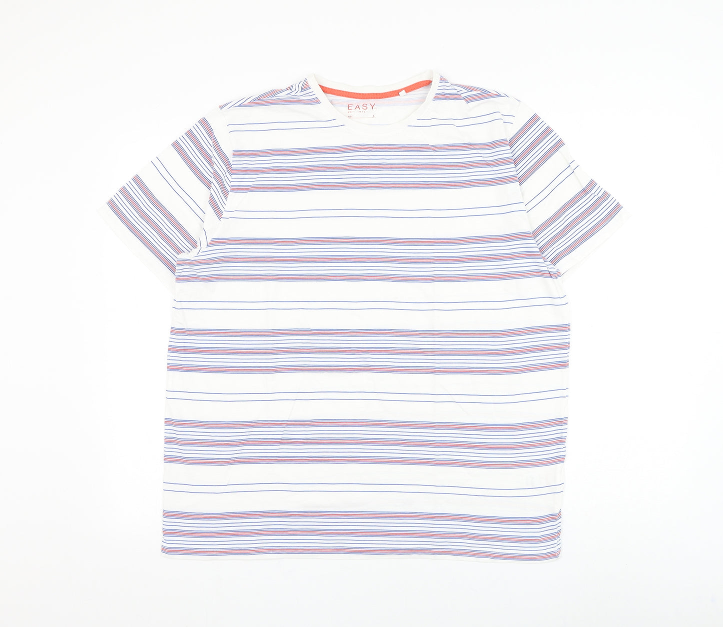Matalan Mens White Striped Cotton T-Shirt Size L Round Neck