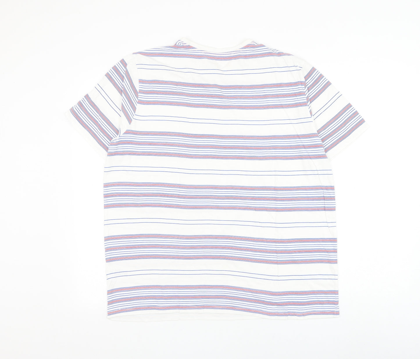 Matalan Mens White Striped Cotton T-Shirt Size L Round Neck