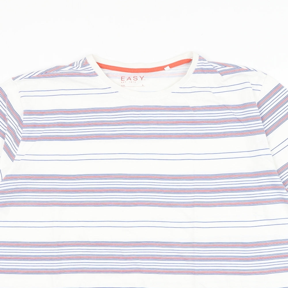 Matalan Mens White Striped Cotton T-Shirt Size L Round Neck
