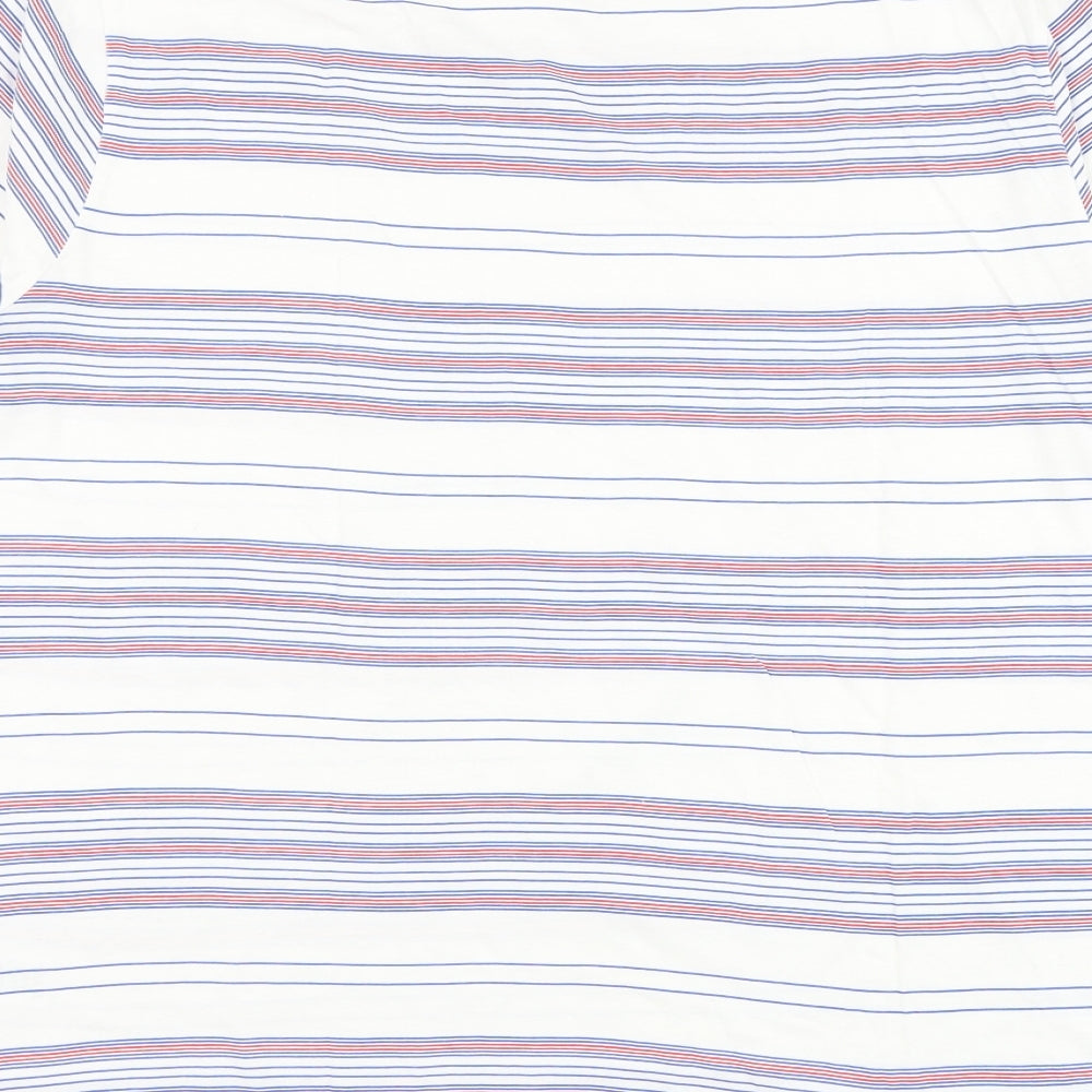 Matalan Mens White Striped Cotton T-Shirt Size L Round Neck
