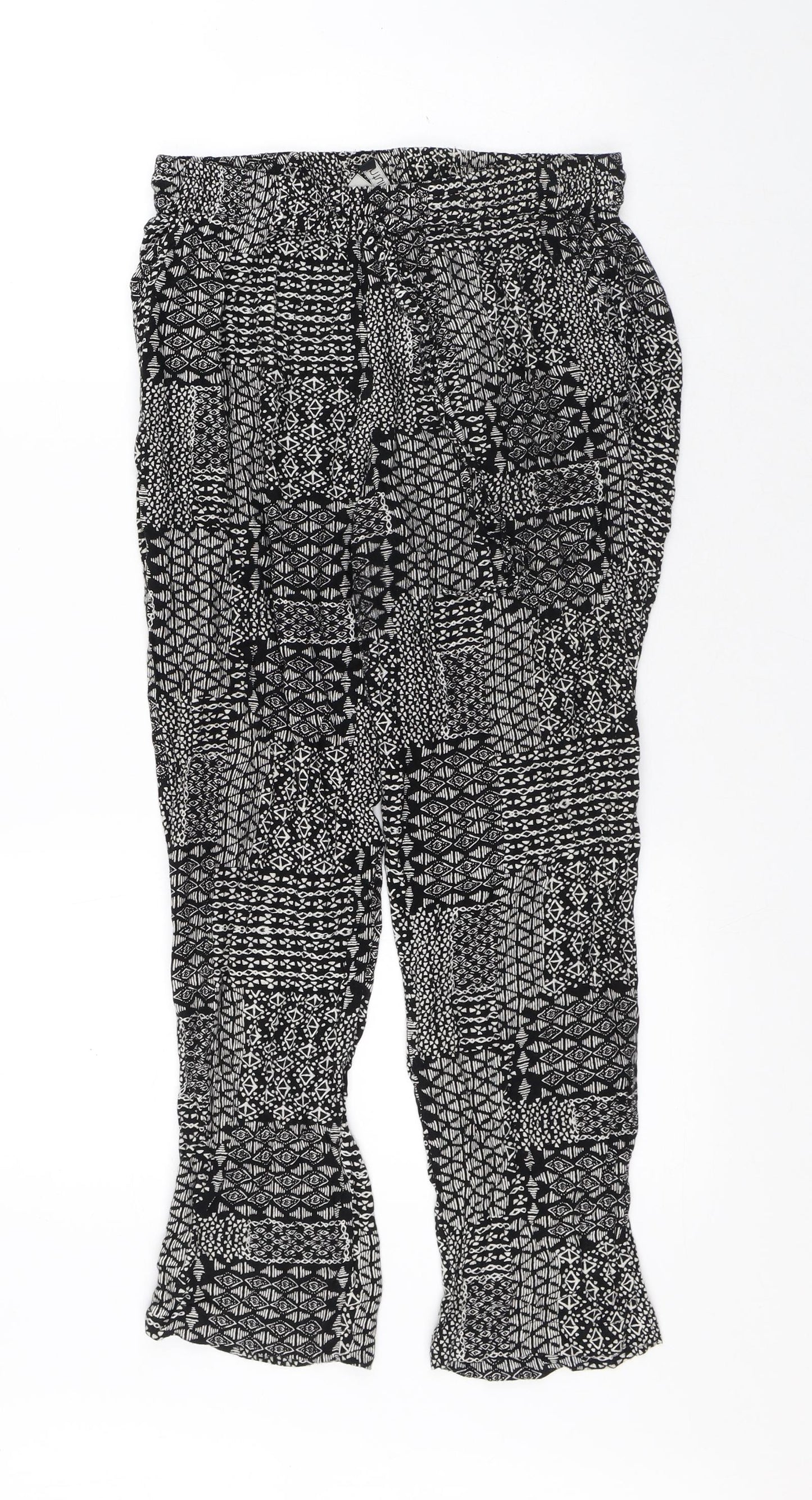 Intuition Womens Black Geometric Viscose Sweatpants Trousers Size 12 L27 in Regular Drawstring