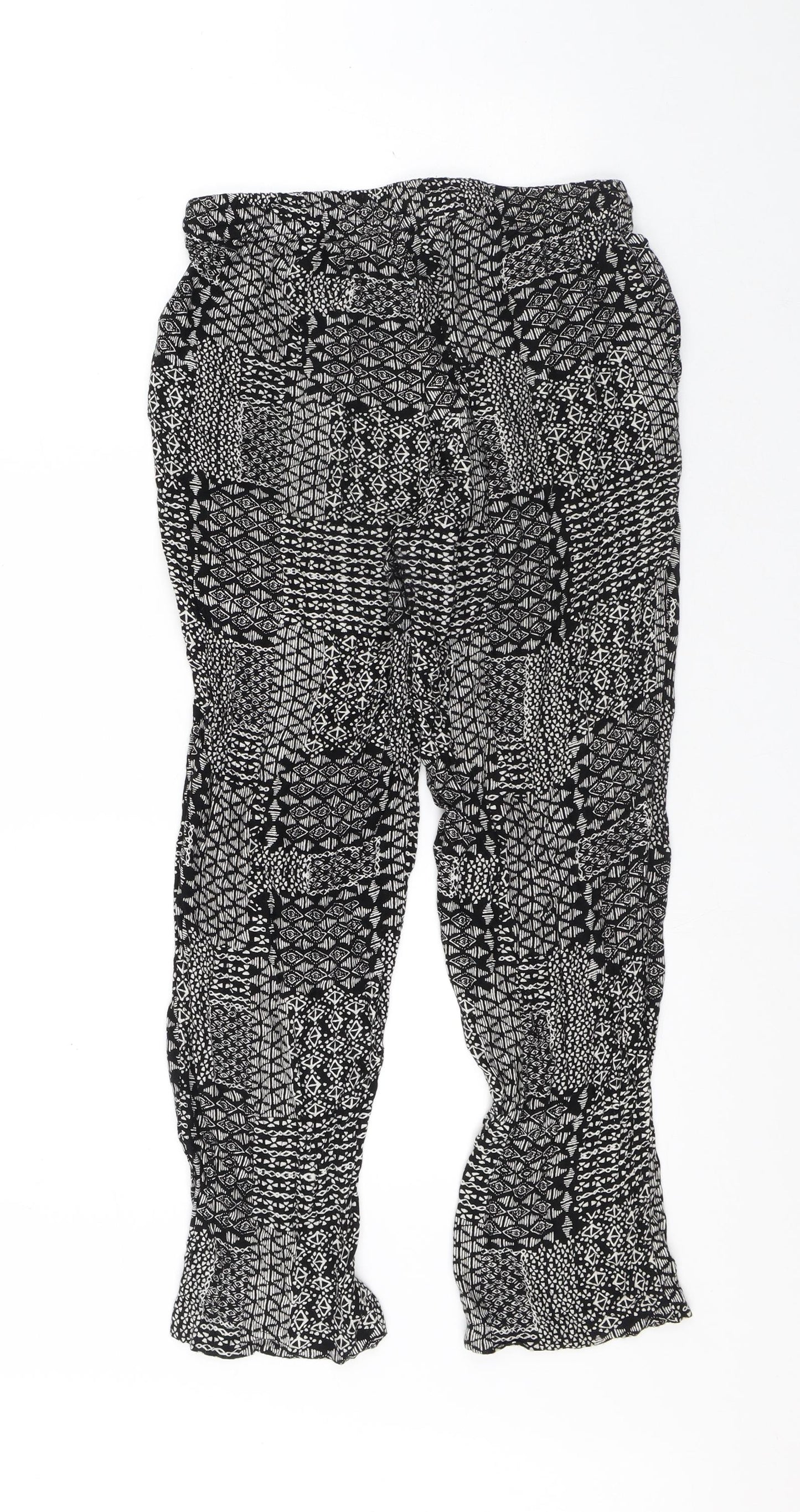 Intuition Womens Black Geometric Viscose Sweatpants Trousers Size 12 L27 in Regular Drawstring