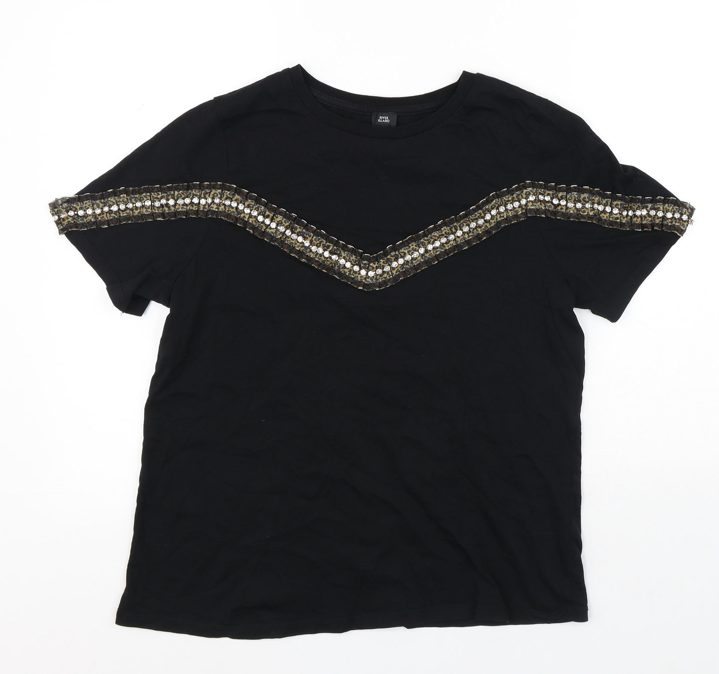 River Island Womens Black Cotton Jersey T-Shirt Size 14 Round Neck