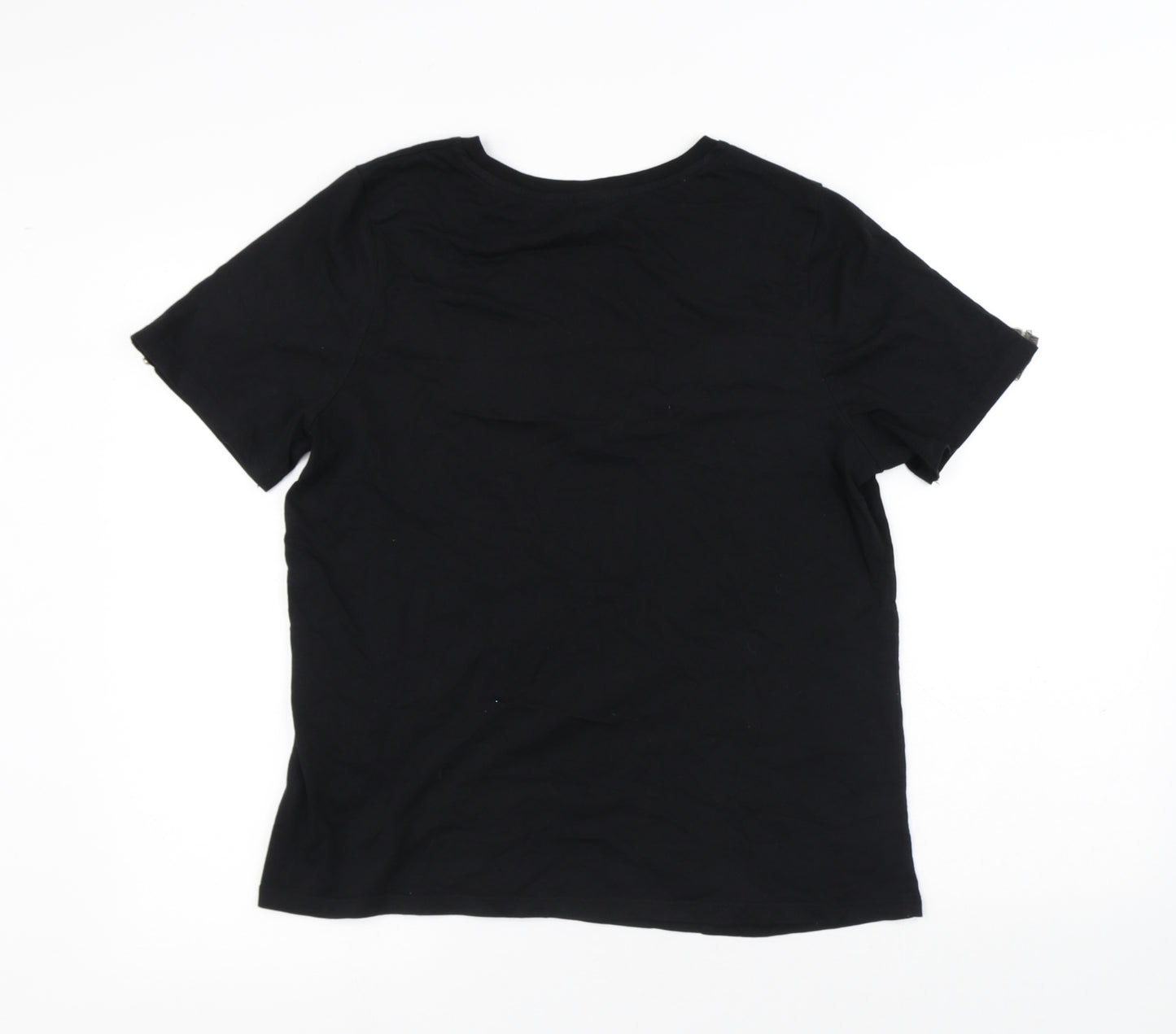 River Island Womens Black Cotton Jersey T-Shirt Size 14 Round Neck