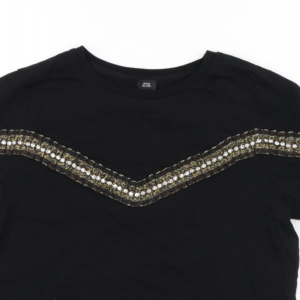 River Island Womens Black Cotton Jersey T-Shirt Size 14 Round Neck