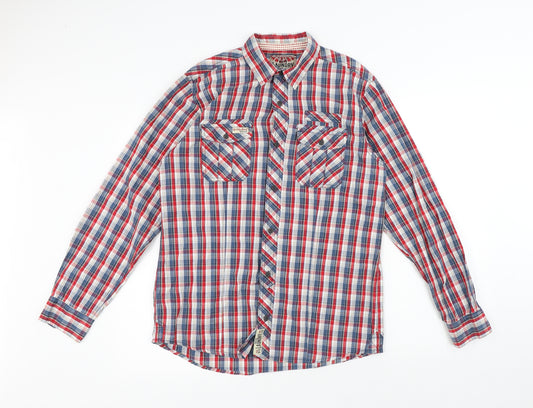 Tokyo Laundry Mens Multicoloured Plaid Cotton Button-Up Size M Collared Button