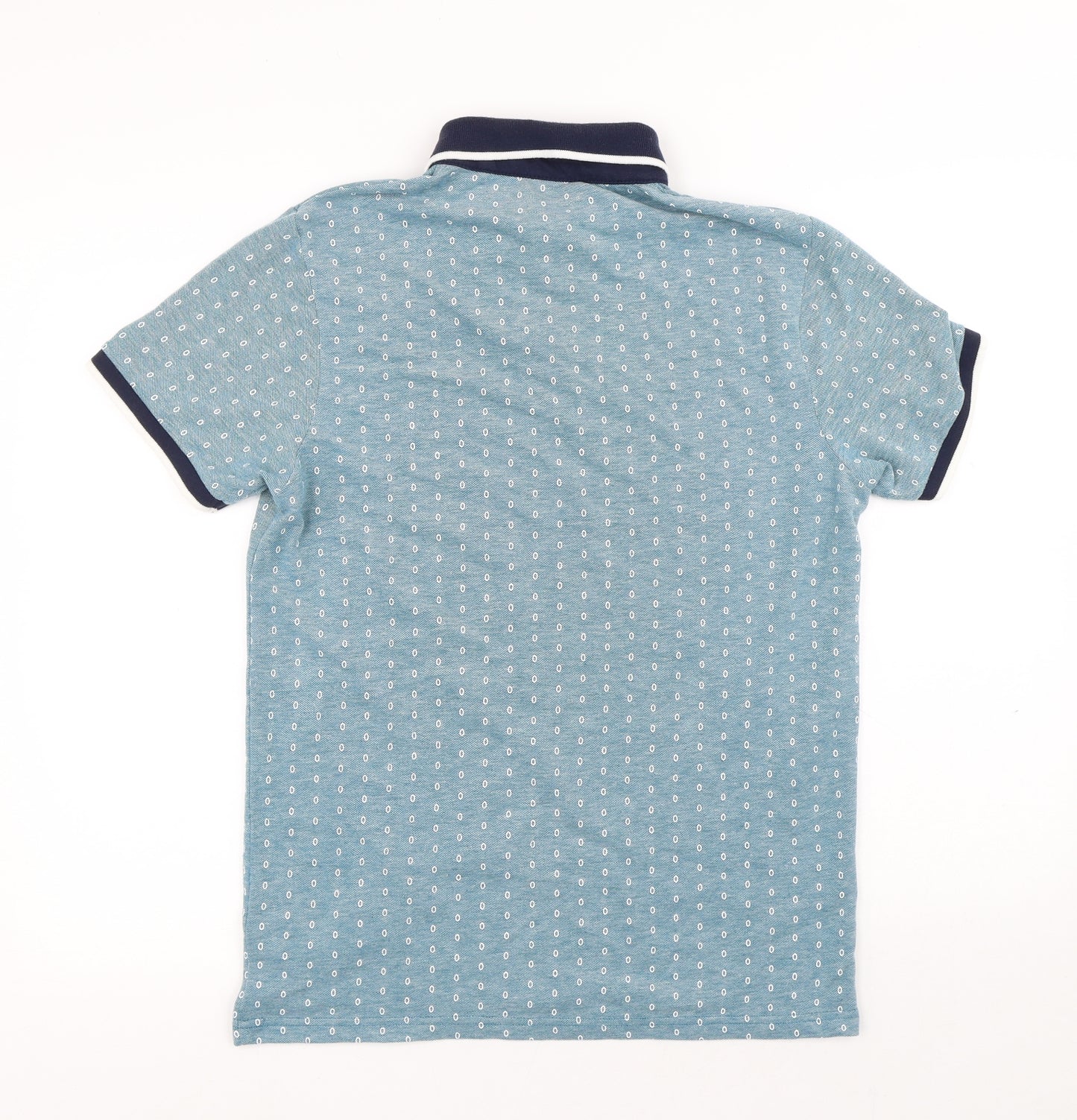Primark Mens Blue Geometric Cotton Polo Size M Collared Button