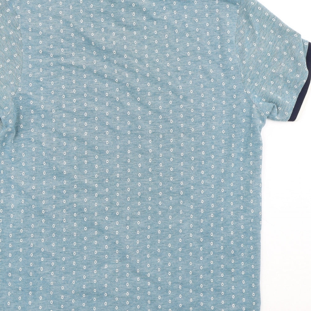 Primark Mens Blue Geometric Cotton Polo Size M Collared Button