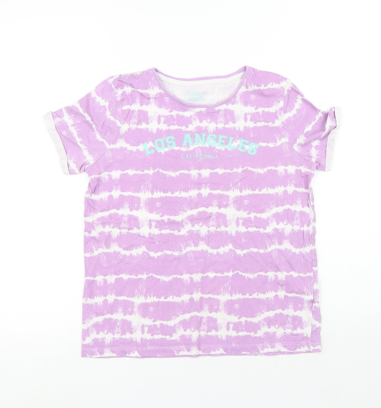 Primark Girls Purple Cotton Basic T-Shirt Size 11-12 Years Round Neck Pullover - Los Angeles Tie Dye