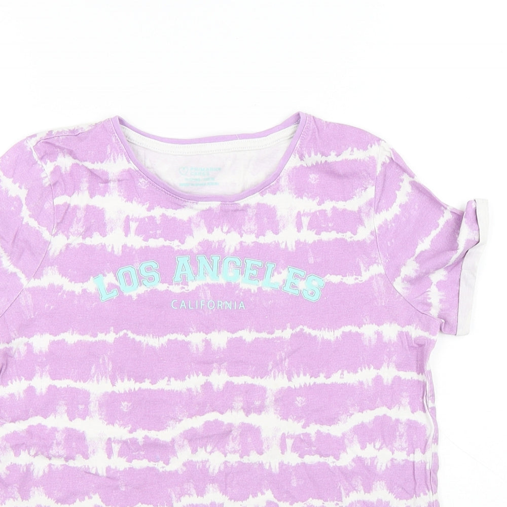 Primark Girls Purple Cotton Basic T-Shirt Size 11-12 Years Round Neck Pullover - Los Angeles Tie Dye