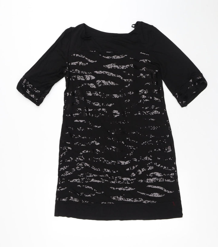 Wallis Womens Black Viscose T-Shirt Dress Size 10 Round Neck