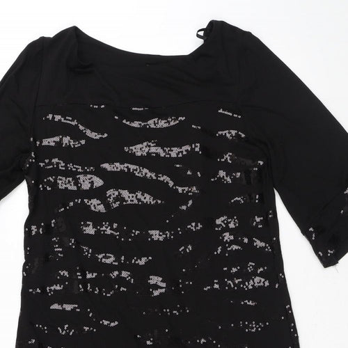 Wallis Womens Black Viscose T-Shirt Dress Size 10 Round Neck