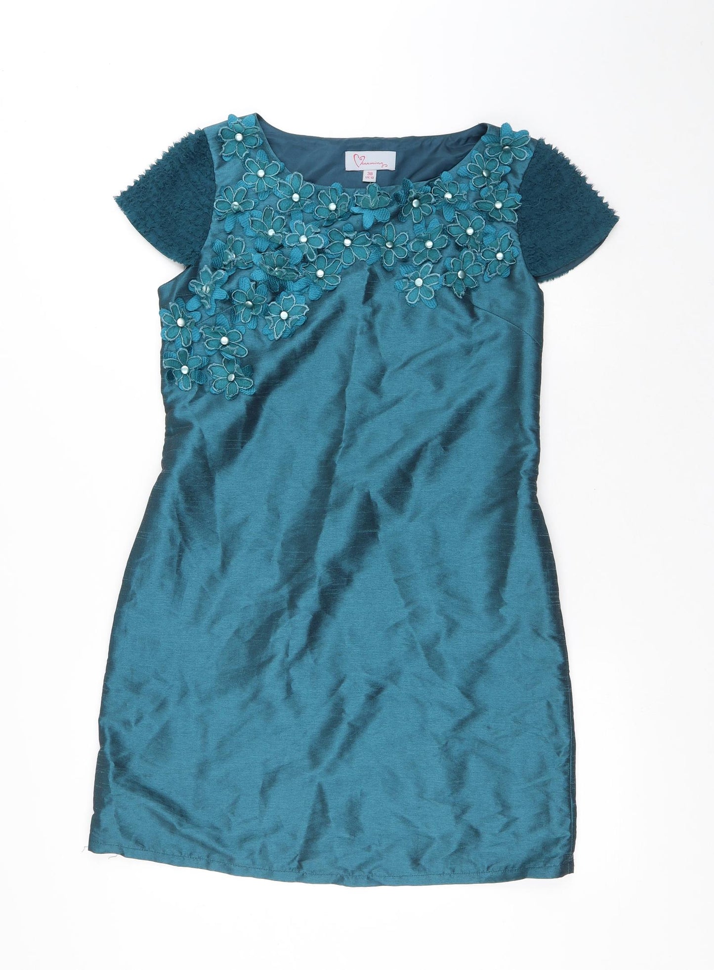Charming Womens Green Floral Polyethylene A-Line Size 10 Roll Neck - Flowers