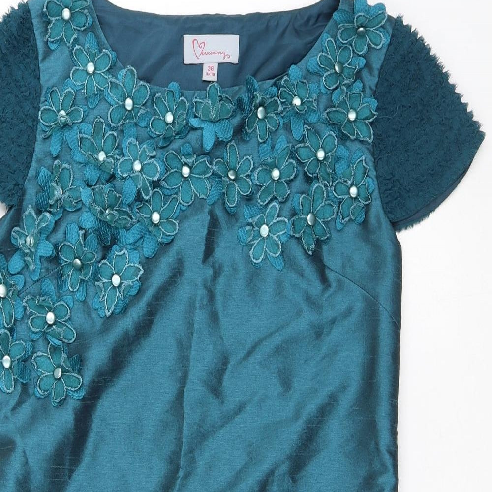 Charming Womens Green Floral Polyethylene A-Line Size 10 Roll Neck - Flowers