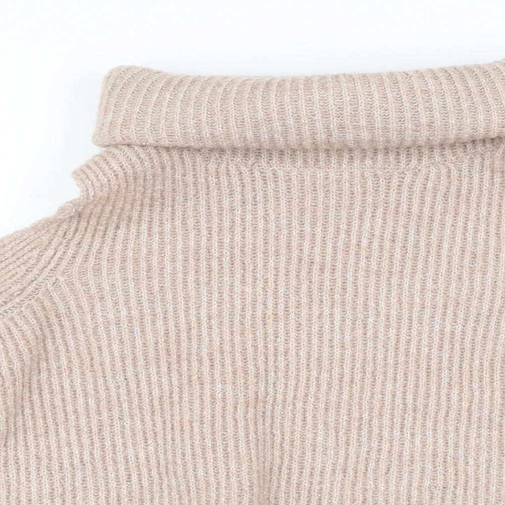 New Look Womens Beige Roll Neck Polyester Pullover Jumper Size 4 - Cold Shoulder