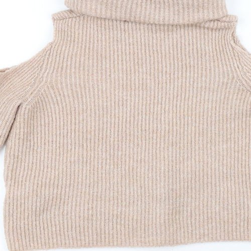 New Look Womens Beige Roll Neck Polyester Pullover Jumper Size 4 - Cold Shoulder