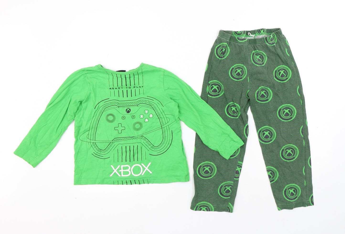 Primark Boys Green Geometric Cotton Pyjama Set Size 5-6 Years - Xbox