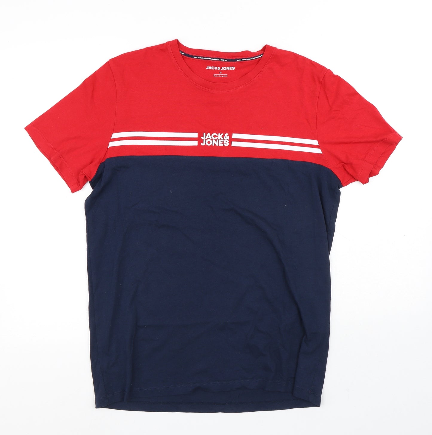JACK & JONES Mens Multicoloured Colourblock Cotton T-Shirt Size M Round Neck