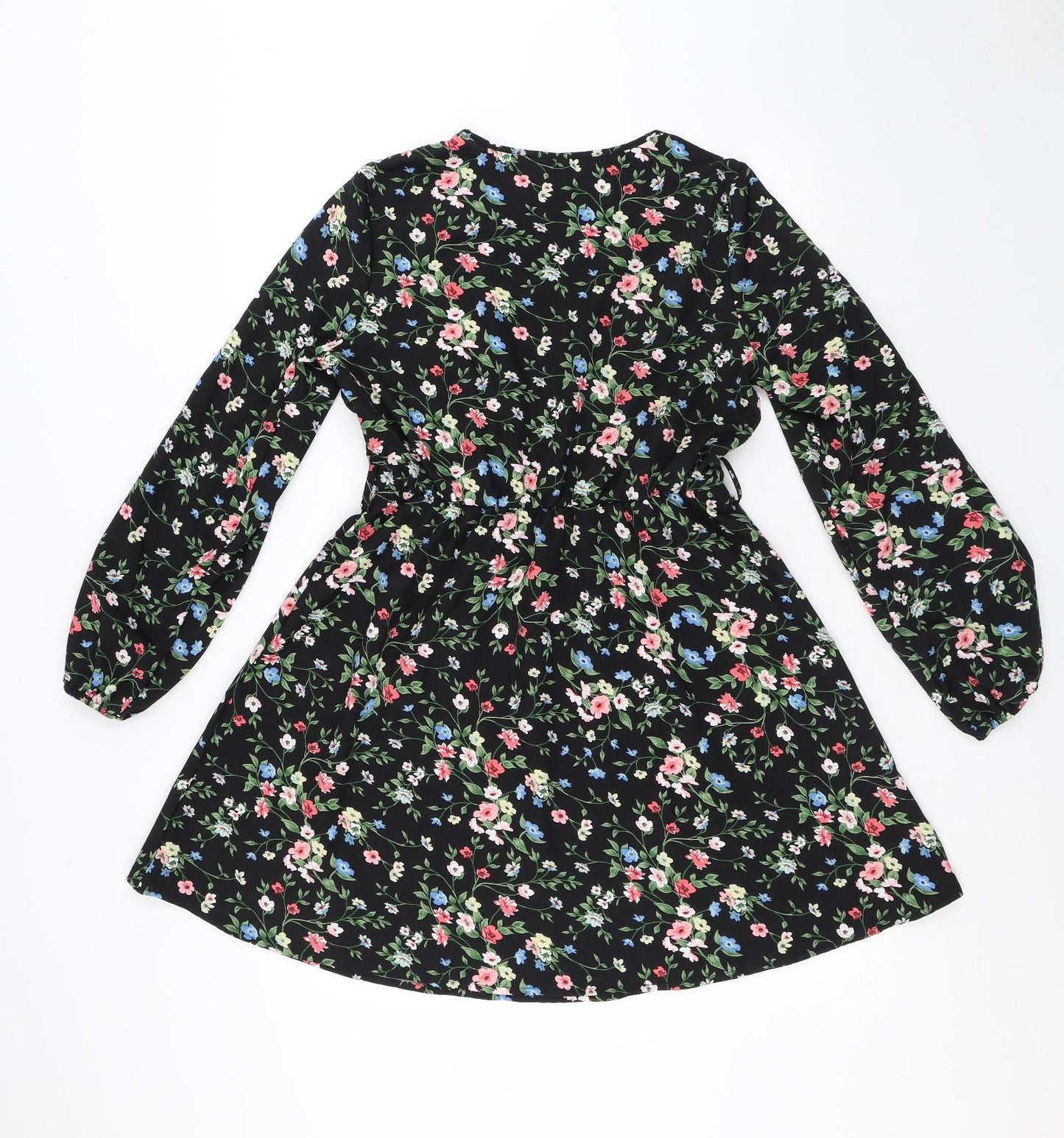 SheIn Womens Black Floral Polyester Fit & Flare Size M V-Neck - Flowers