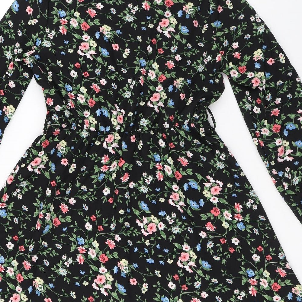 SheIn Womens Black Floral Polyester Fit & Flare Size M V-Neck - Flowers