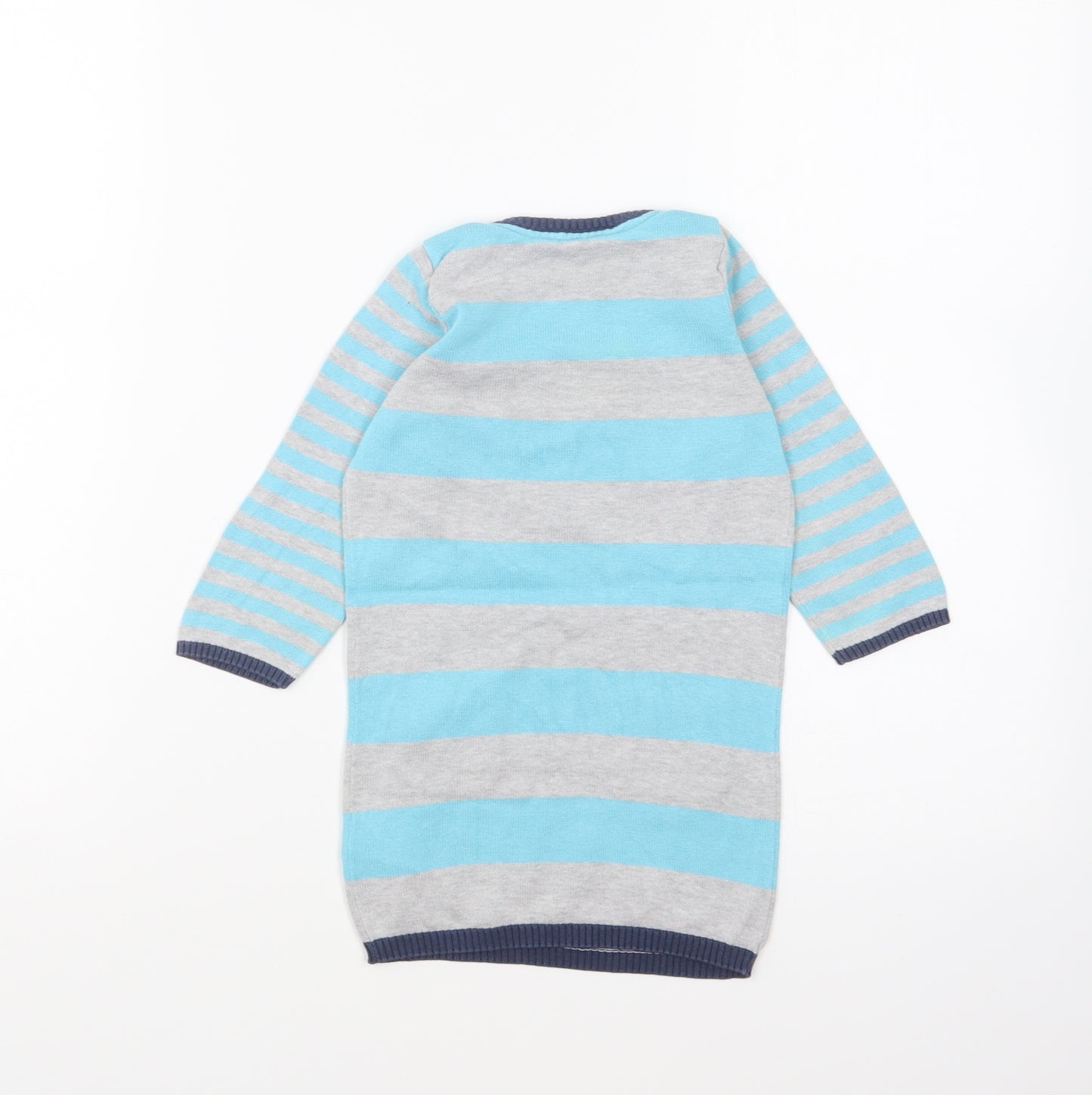 Marks and Spencer Girls Blue Striped Cotton Pullover Jumper Size 9-12 Months Pullover