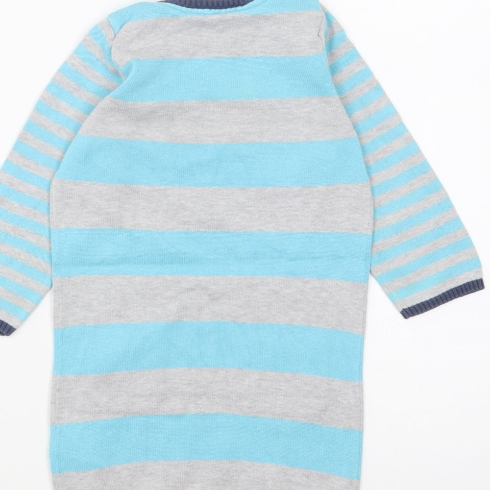 Marks and Spencer Girls Blue Striped Cotton Pullover Jumper Size 9-12 Months Pullover