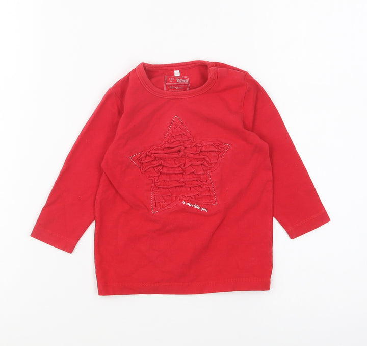 Preworn Baby Red Cotton Basic T-Shirt Size 6-9 Months Round Neck Pullover - Star