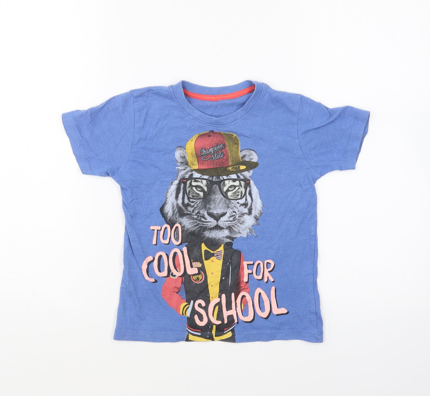 Dunnes Stores Boys Blue Cotton Basic T-Shirt Size 5 Years Round Neck Pullover - Too Cool For School