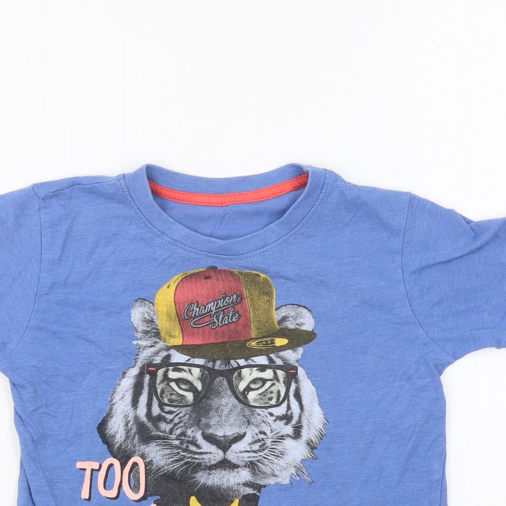 Dunnes Stores Boys Blue Cotton Basic T-Shirt Size 5 Years Round Neck Pullover - Too Cool For School