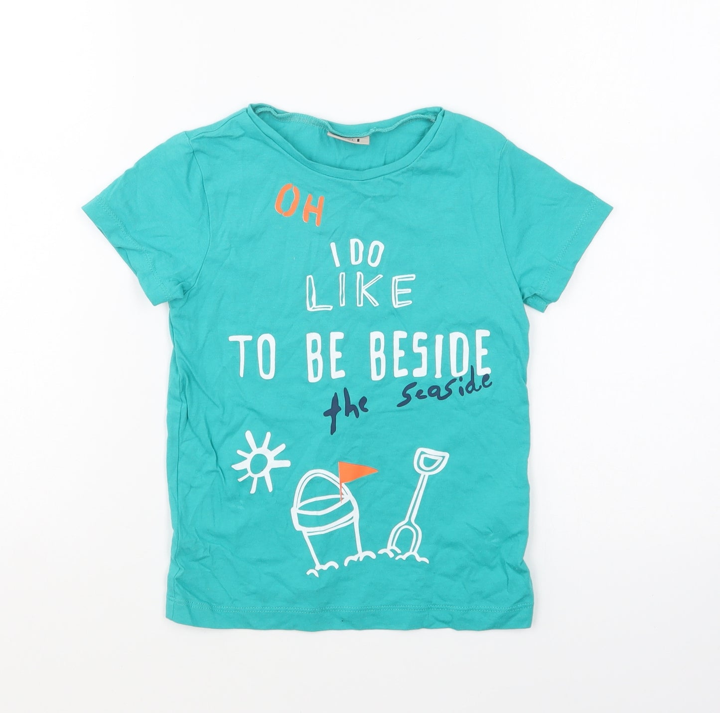 NEXT Boys Green Cotton Basic T-Shirt Size 3-4 Years Round Neck Pullover - I Do Like To Be By The Seaside