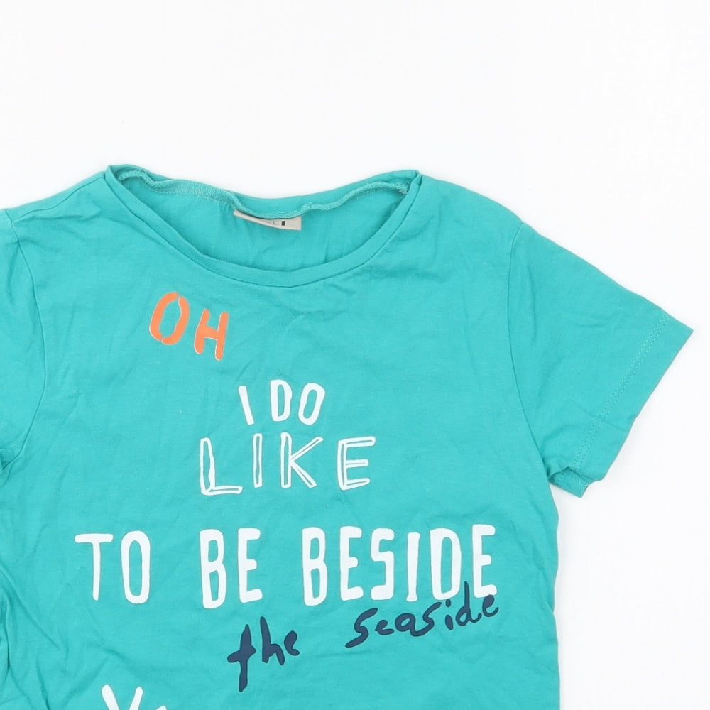 NEXT Boys Green Cotton Basic T-Shirt Size 3-4 Years Round Neck Pullover - I Do Like To Be By The Seaside