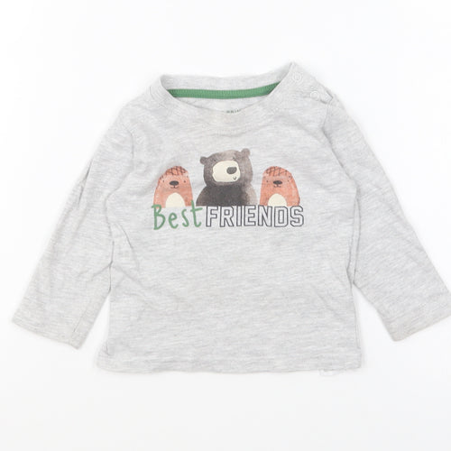 Primark Baby Grey Polyester Basic T-Shirt Size 6-9 Months Round Neck Pullover - Best Friends