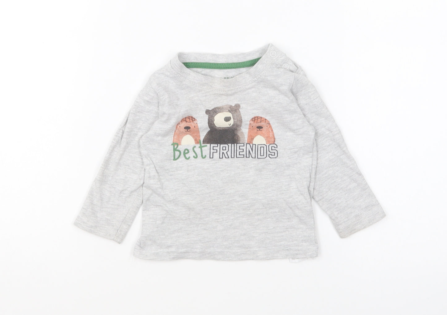 Primark Baby Grey Polyester Basic T-Shirt Size 6-9 Months Round Neck Pullover - Best Friends