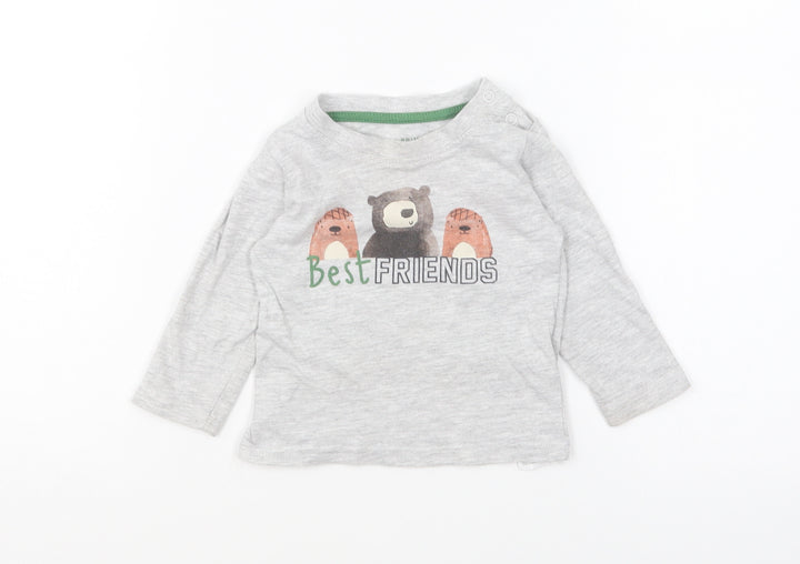 Primark Baby Grey Polyester Basic T-Shirt Size 6-9 Months Round Neck Pullover - Best Friends