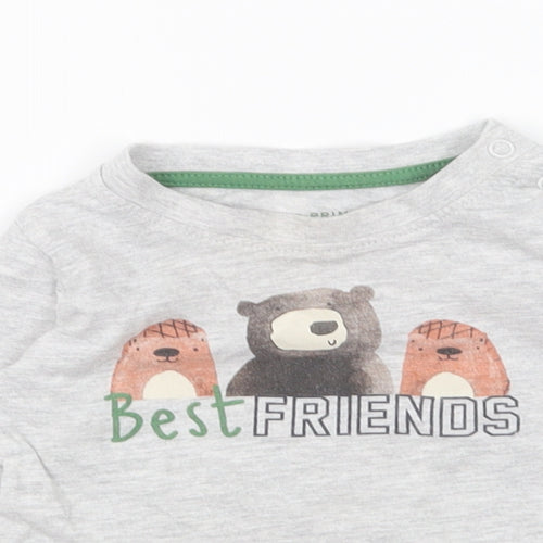 Primark Baby Grey Polyester Basic T-Shirt Size 6-9 Months Round Neck Pullover - Best Friends