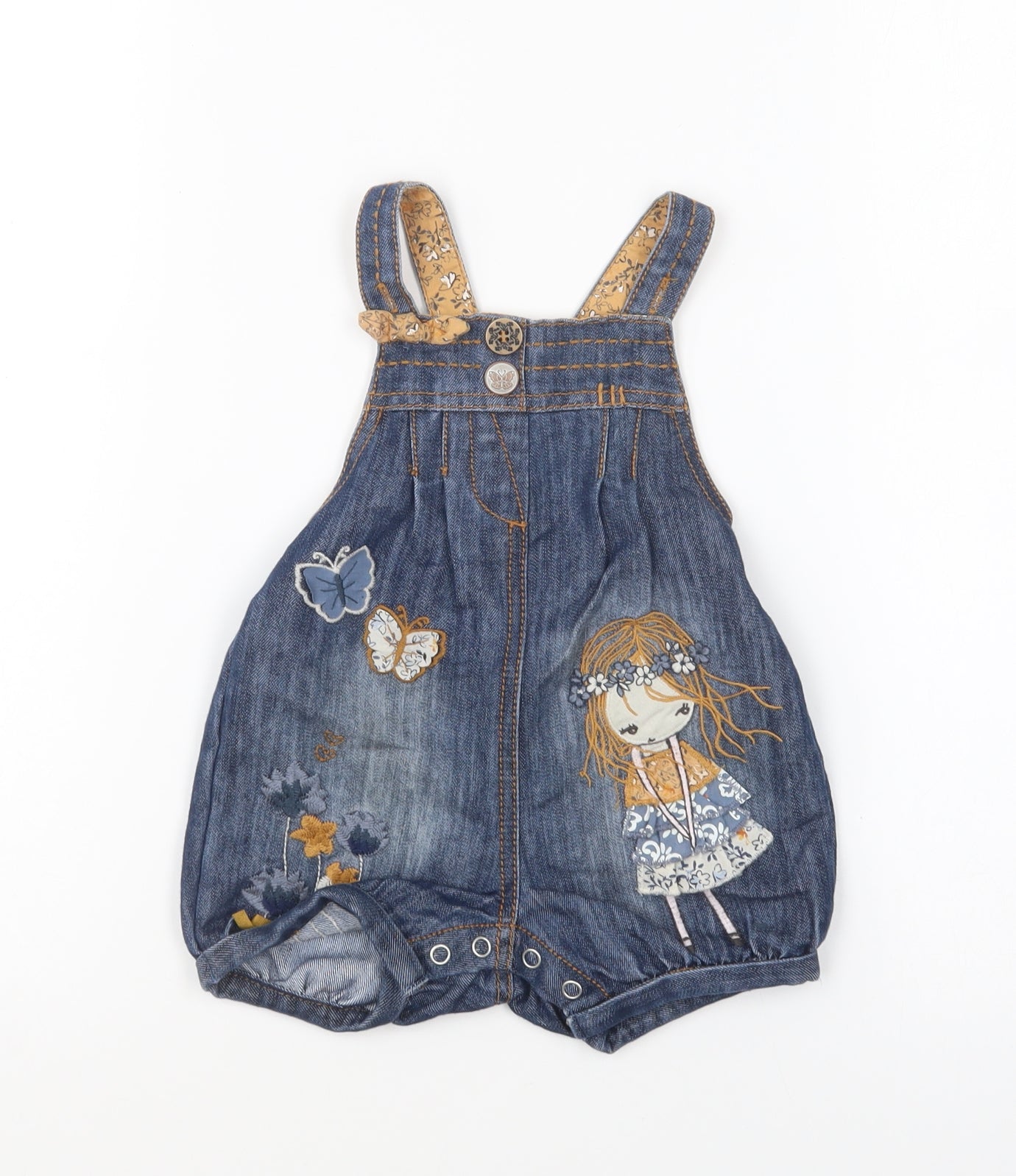 NEXT Girls Blue Cotton Dungaree One-Piece Size 6-9 Months Button