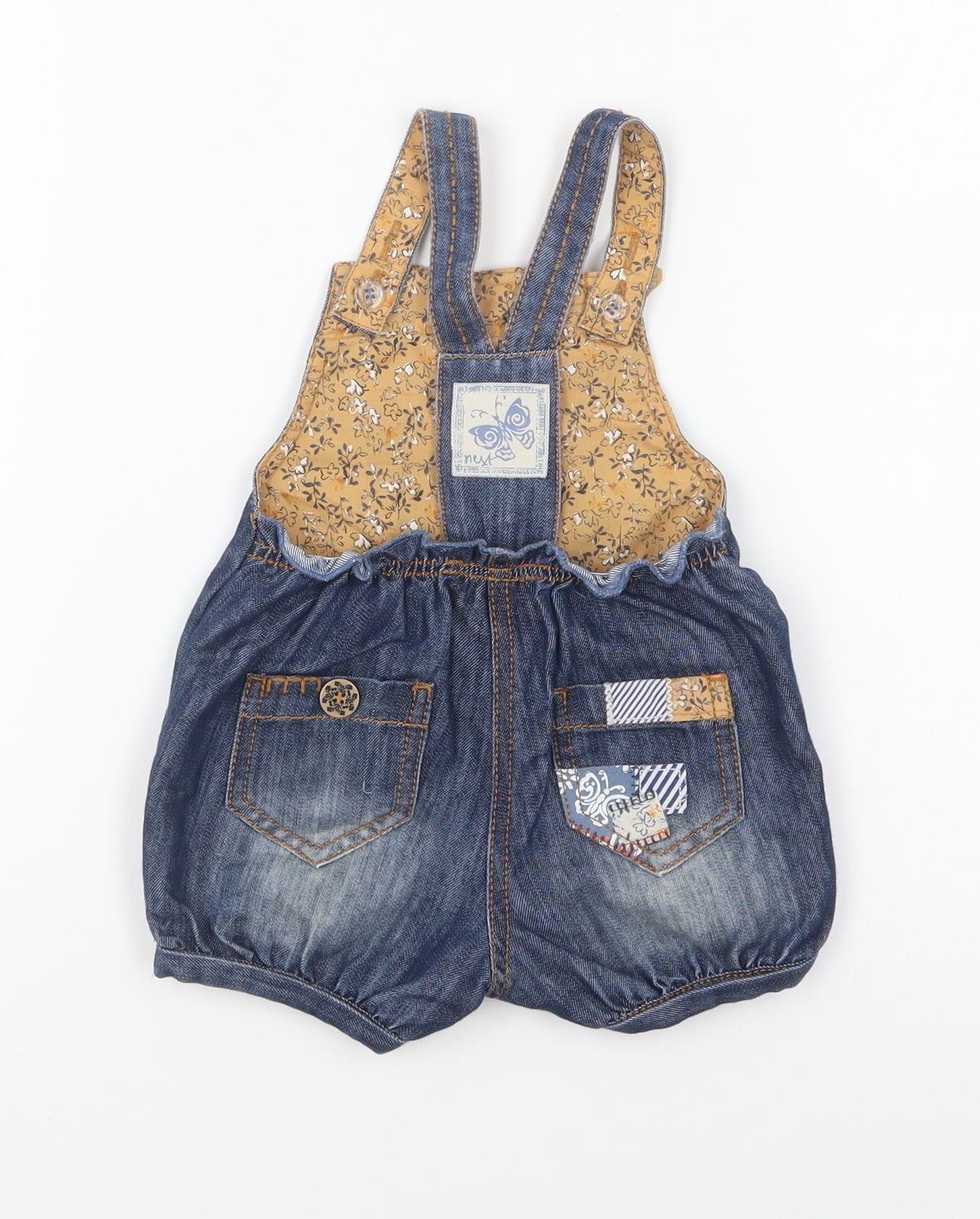 NEXT Girls Blue Cotton Dungaree One-Piece Size 6-9 Months Button