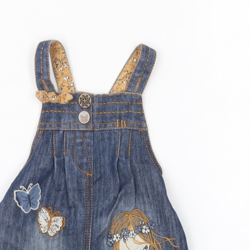 NEXT Girls Blue Cotton Dungaree One-Piece Size 6-9 Months Button